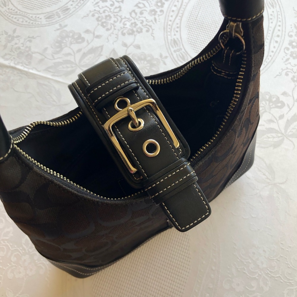 COACH Signature Hampton Shoulder Bag Black Leather/Canvas Purse Zippered Clasp - Picture 16 of 16
